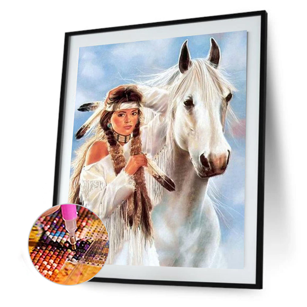 Woman Horse - Full Round Drill Diamond Painting 30*40CM