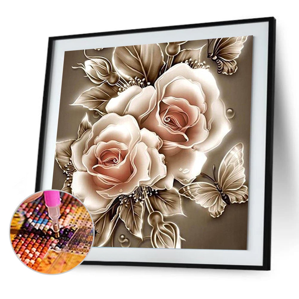 Butterfly Flower - Full Round Drill Diamond Painting 30*30CM