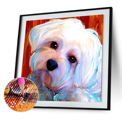 White Dog - Full Round Drill Diamond Painting 30*30CM