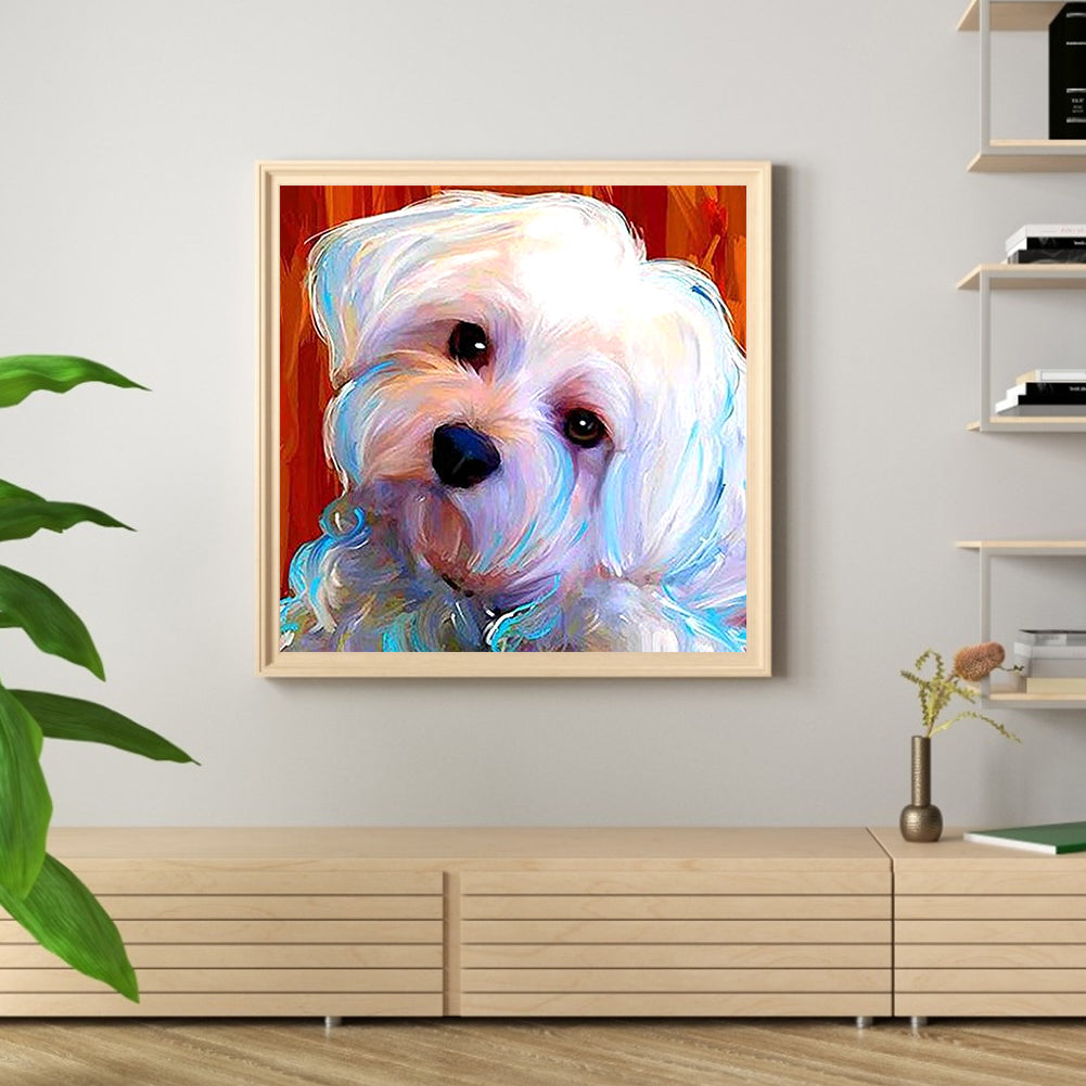 White Dog - Full Round Drill Diamond Painting 30*30CM