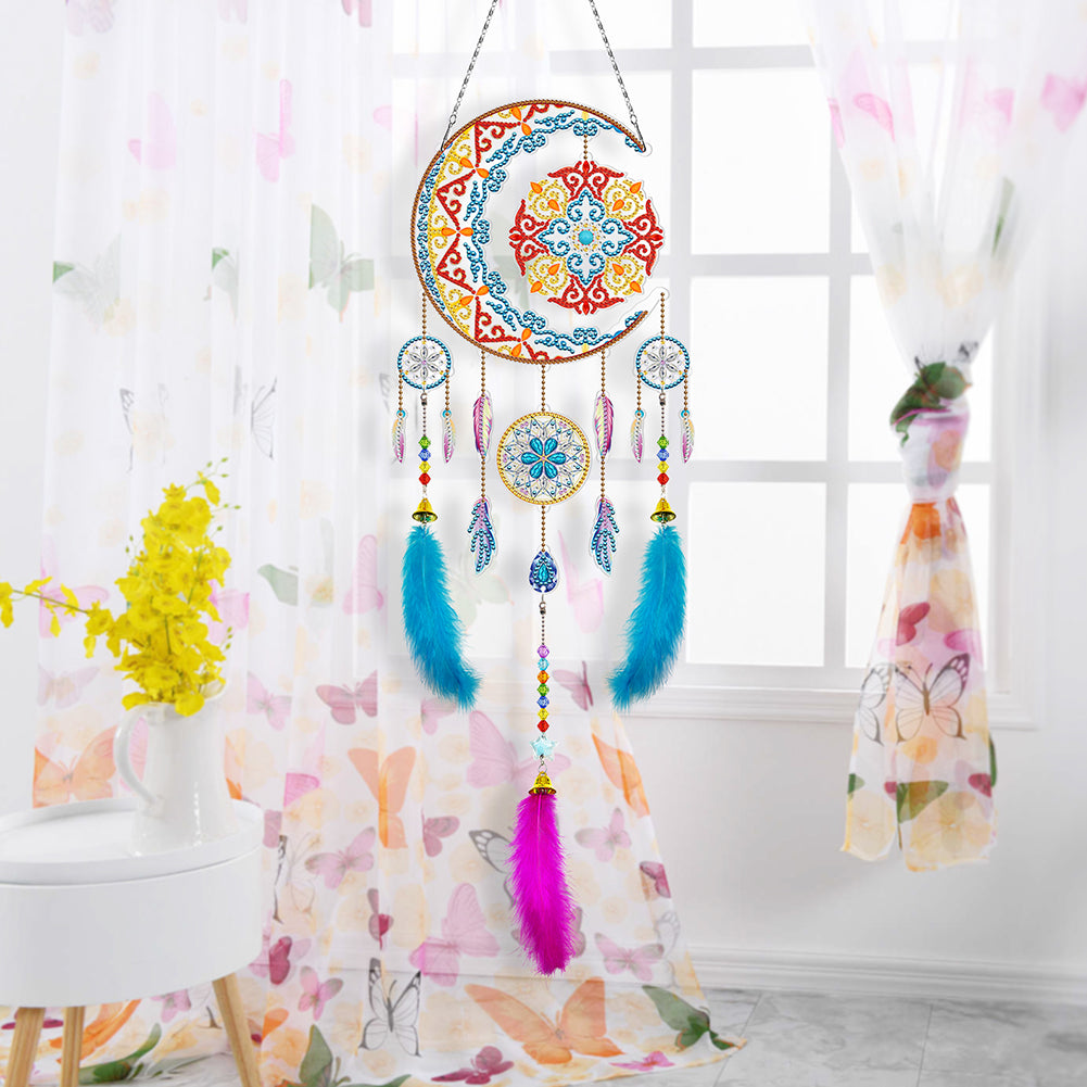 DIY Diamond Painting Dream Catcher Wind Chimes Kit Feather Hanging Craft