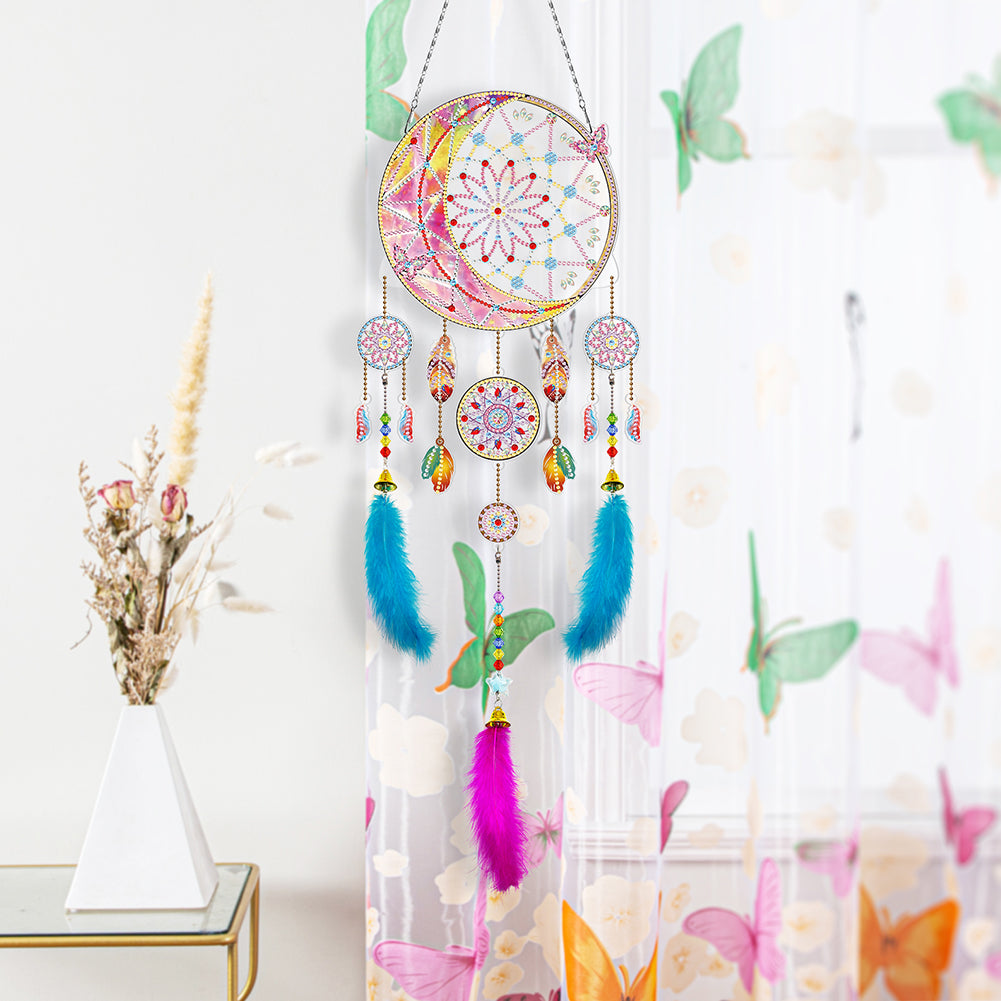 DIY Diamond Painting Dream Catcher Wind Chimes Kit Feather Hanging Craft