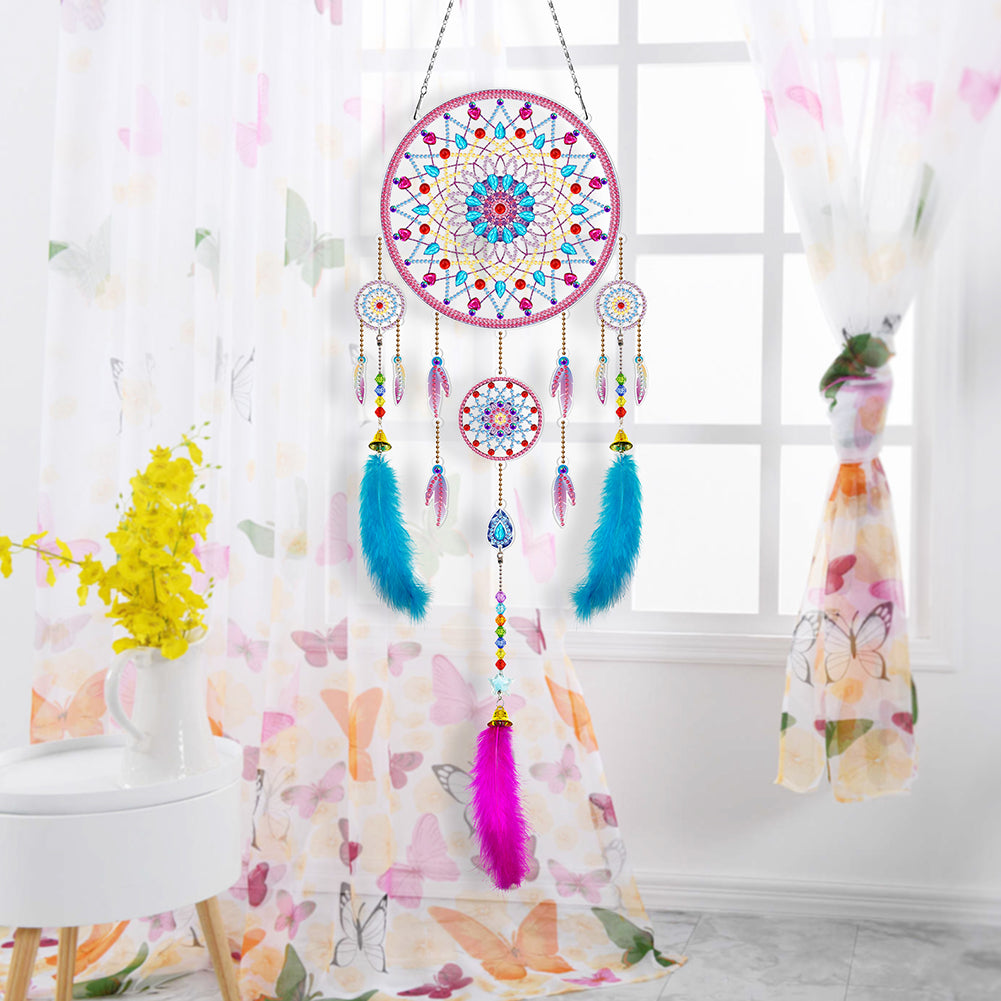 DIY Diamond Painting Dream Catcher Wind Chimes Kit Feather Hanging Craft