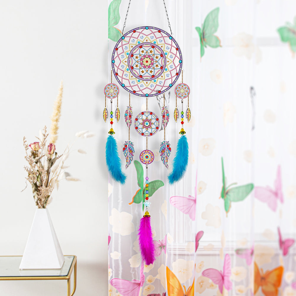 DIY Diamond Painting Dream Catcher Wind Chimes Kit Feather Hanging Craft