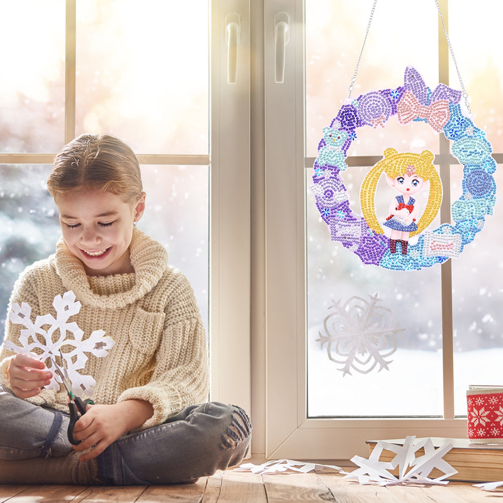 DIY Cartoon Character Craft 5D Diamond Painting Wreath Kit for Door Windows