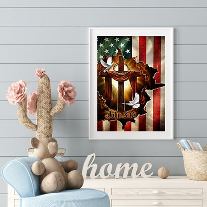 Cross Flag - Full Round Drill Diamond Painting 30*40CM