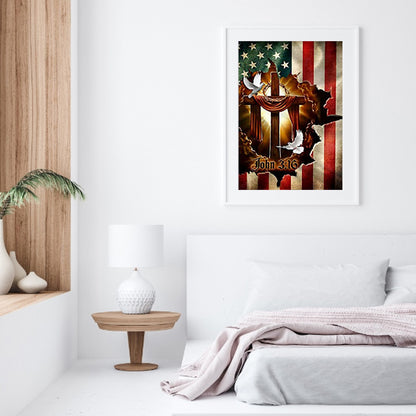 Cross Flag - Full Round Drill Diamond Painting 30*40CM