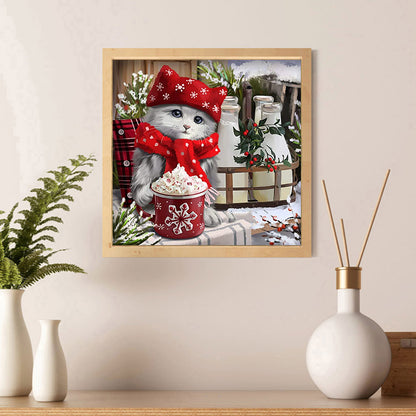 Christmas Cat - Full Round Drill Diamond Painting 30*30CM