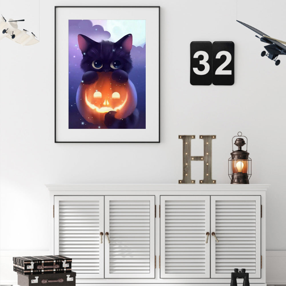 Pumpkin Cat - Full Round Drill Diamond Painting 30*40CM