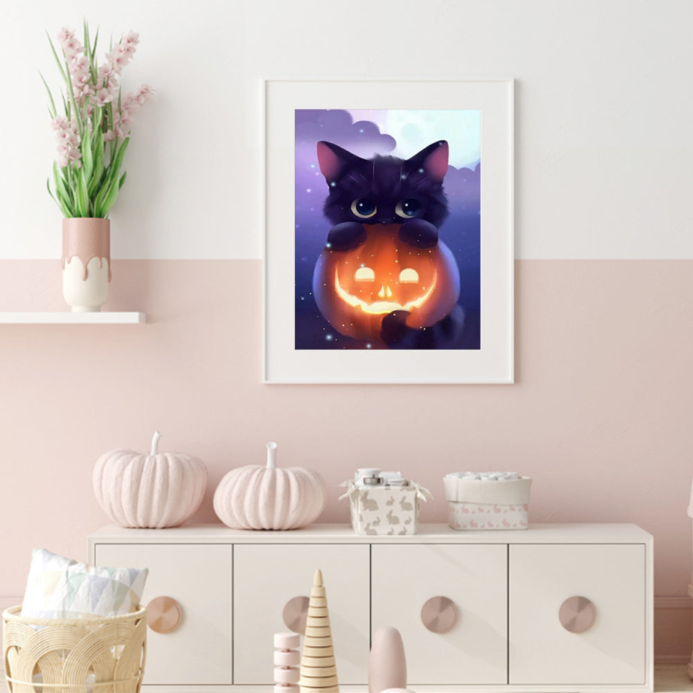 Pumpkin Cat - Full Round Drill Diamond Painting 30*40CM