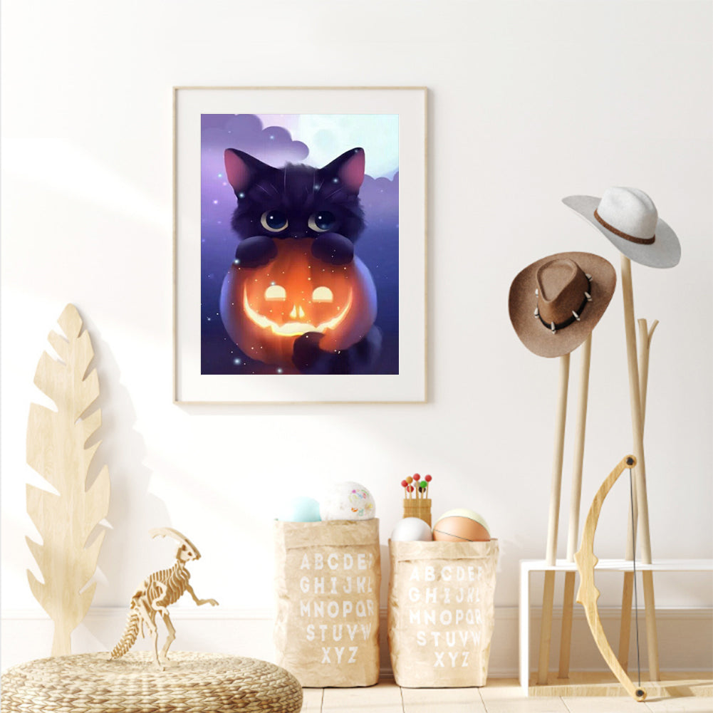 Pumpkin Cat - Full Round Drill Diamond Painting 30*40CM