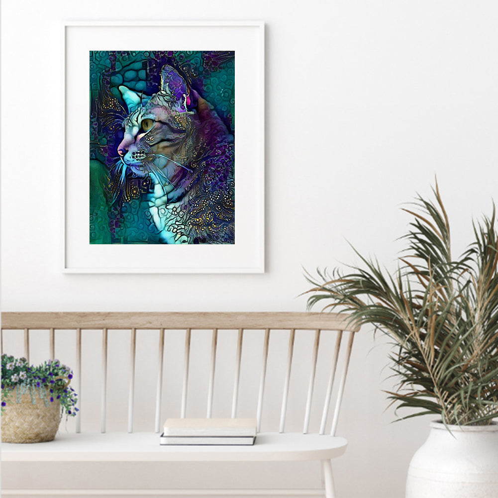 Blue Cat - Full Round Drill Diamond Painting 30*40cm