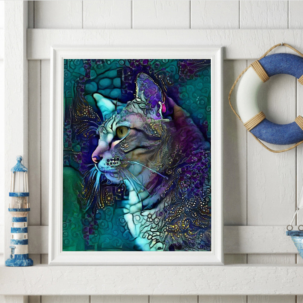 Blue Cat - Full Round Drill Diamond Painting 30*40cm