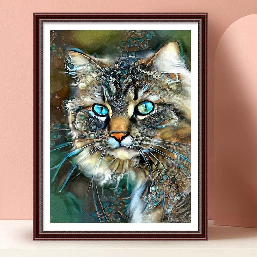 Blue Cat - Full Round Drill Diamond Painting 30*40cm