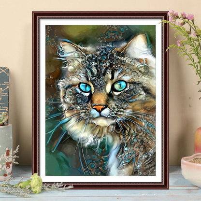 Blue Cat - Full Round Drill Diamond Painting 30*40cm