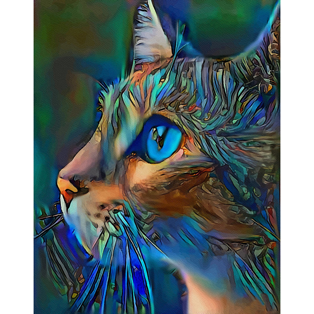 Blue Cat - Full Round Drill Diamond Painting 30*40CM