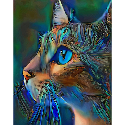 Blue Cat - Full Round Drill Diamond Painting 30*40CM