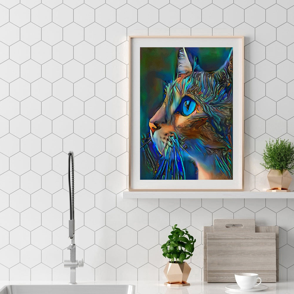 Blue Cat - Full Round Drill Diamond Painting 30*40CM