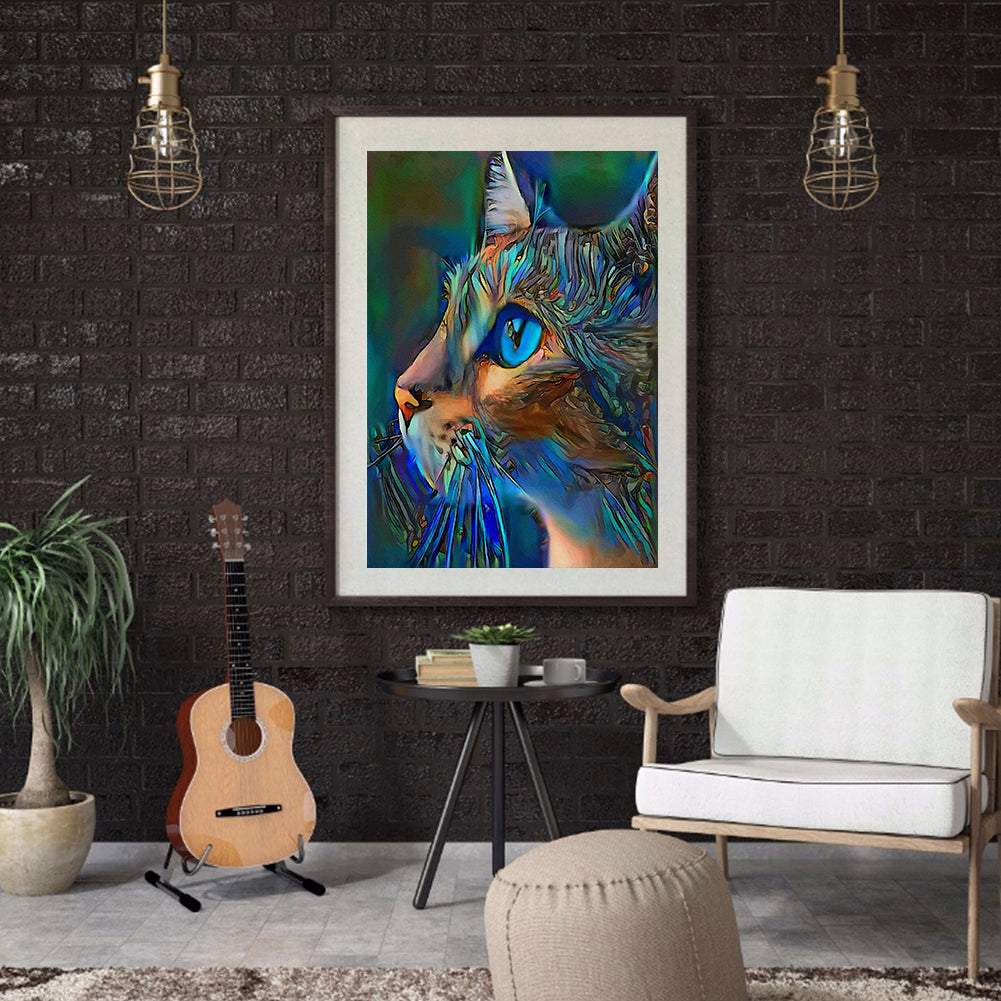 Blue Cat - Full Round Drill Diamond Painting 30*40CM