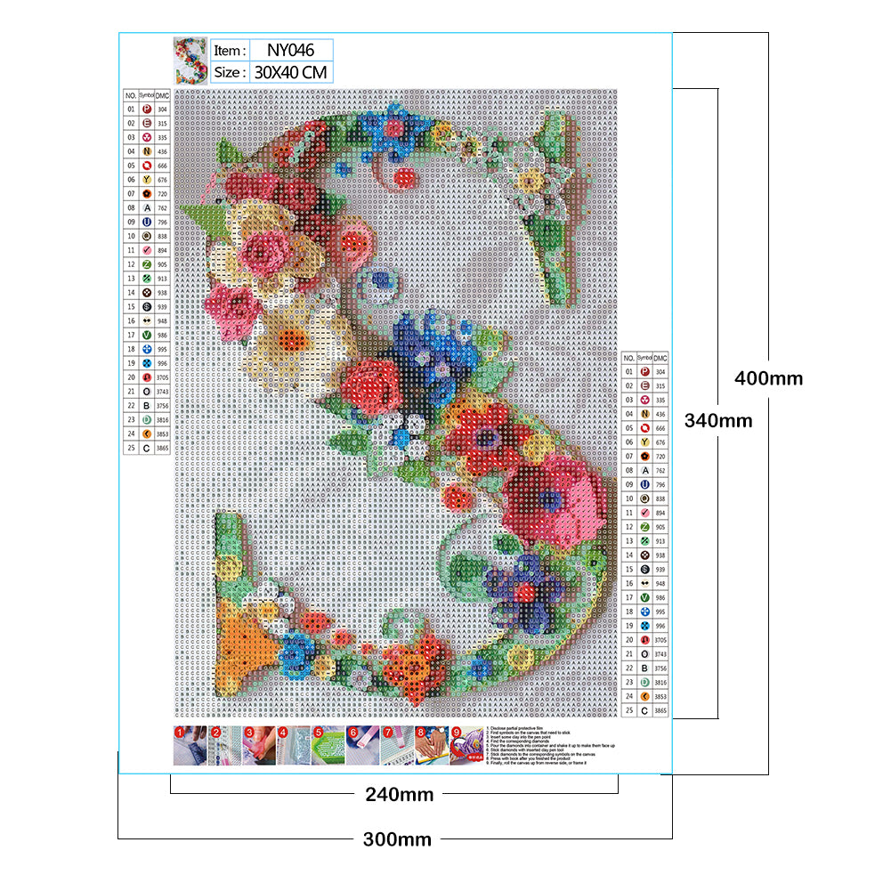 Flower Letter - Full Round Drill Diamond Painting 30*40CM