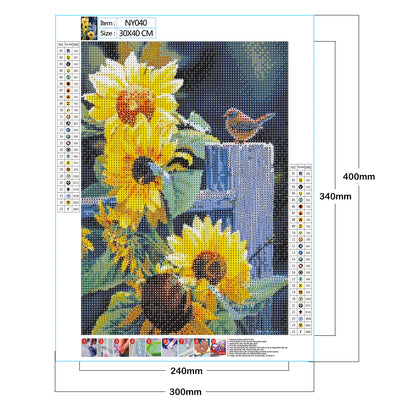 Sunflower Bird - Full Round Drill Diamond Painting 30*40CM