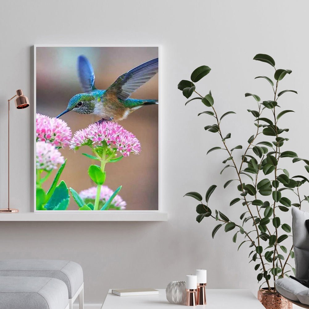 Flower Hummingbird - Full Round Drill Diamond Painting 30*40CM