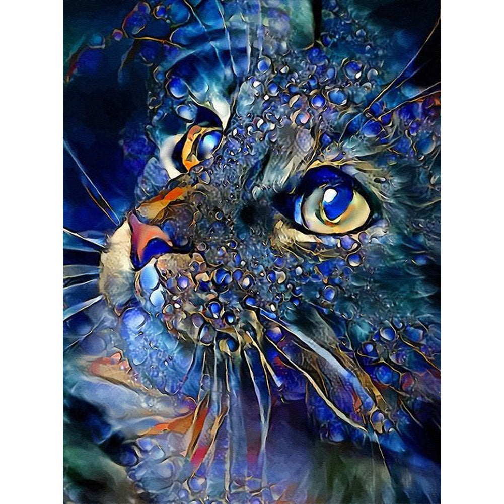 Blue Cat - Full Round Drill Diamond Painting 30*40CM