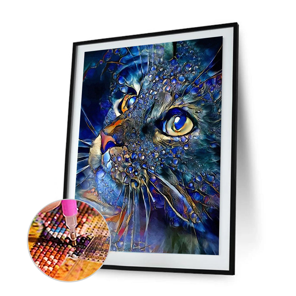 Blue Cat - Full Round Drill Diamond Painting 30*40CM