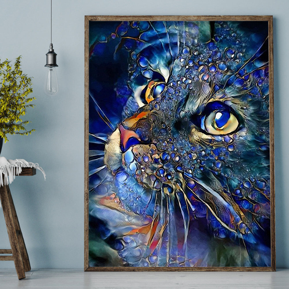 Blue Cat - Full Round Drill Diamond Painting 30*40CM