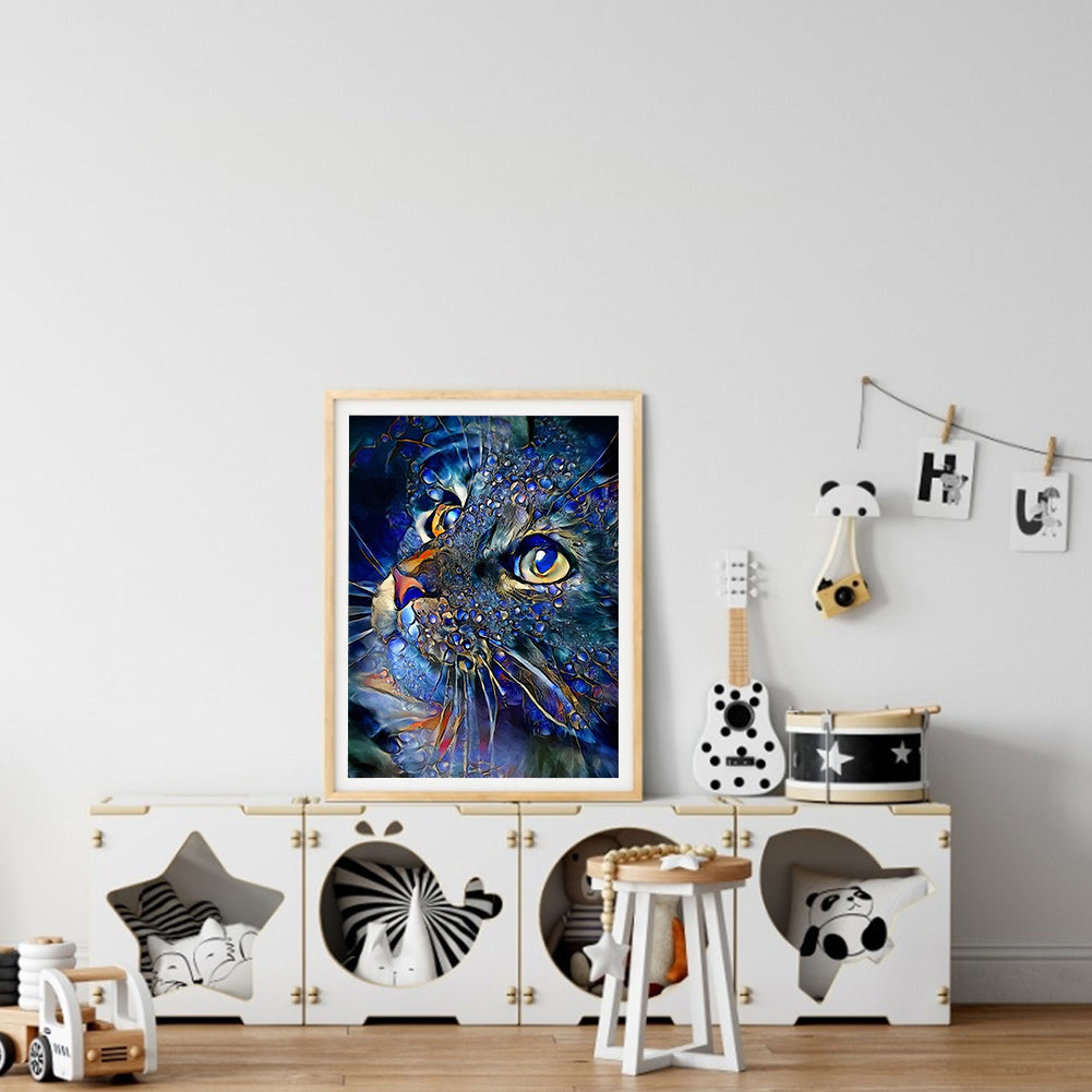 Blue Cat - Full Round Drill Diamond Painting 30*40CM