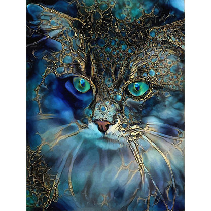 Blue Cat - Full Round Drill Diamond Painting 30*40CM