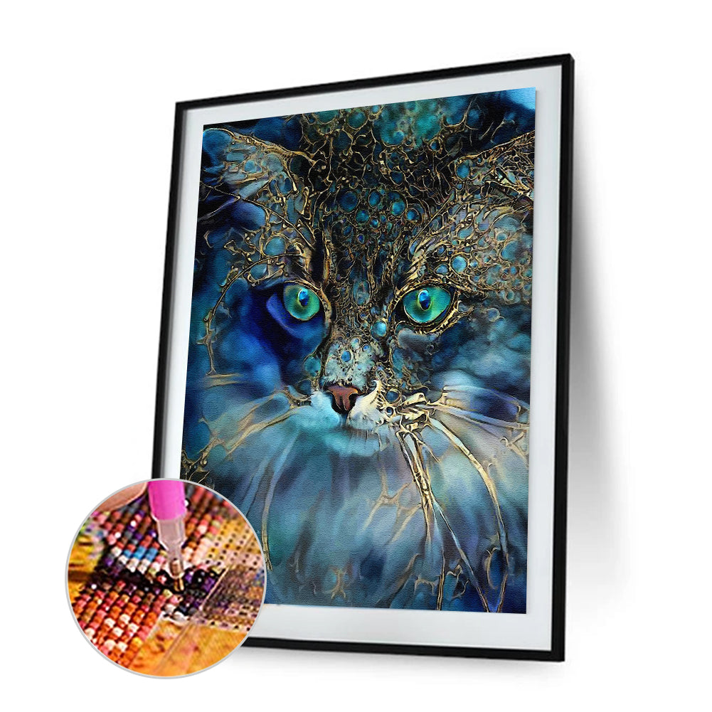 Blue Cat - Full Round Drill Diamond Painting 30*40CM