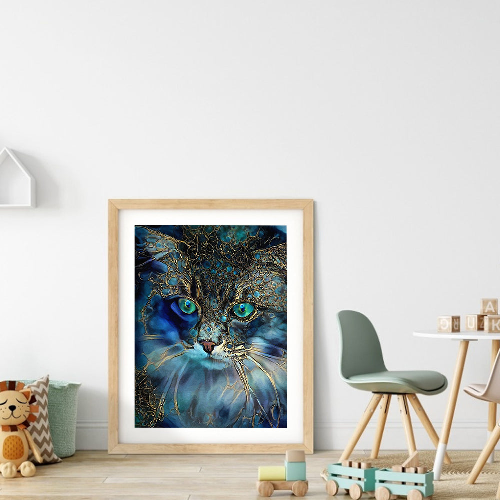 Blue Cat - Full Round Drill Diamond Painting 30*40CM