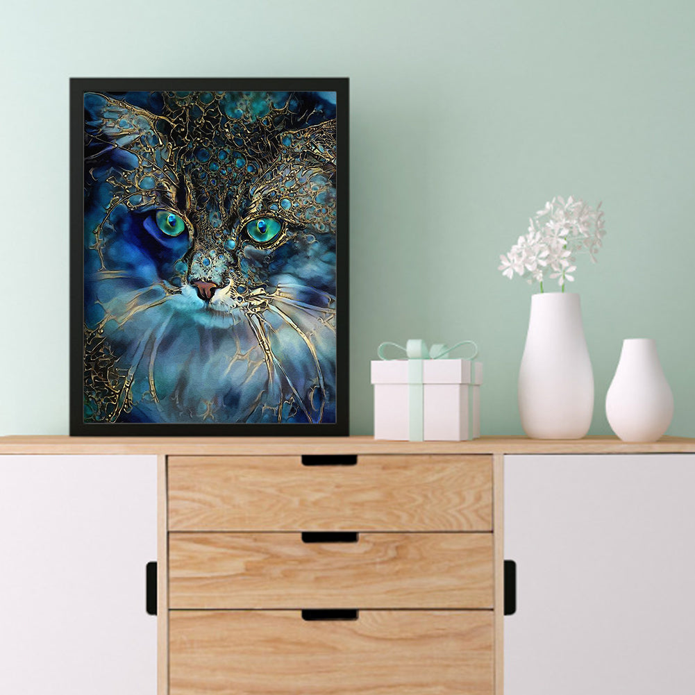 Blue Cat - Full Round Drill Diamond Painting 30*40CM