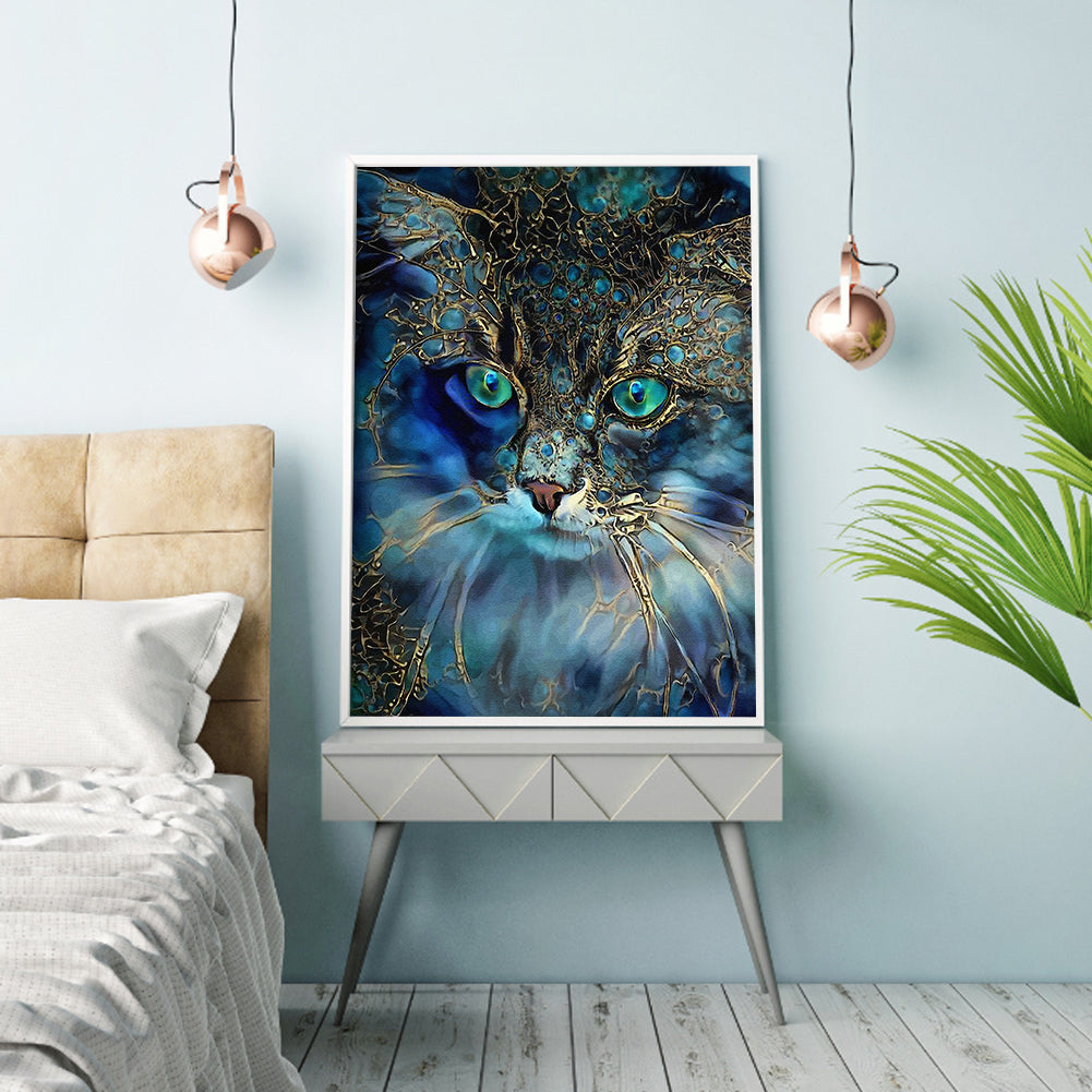 Blue Cat - Full Round Drill Diamond Painting 30*40CM