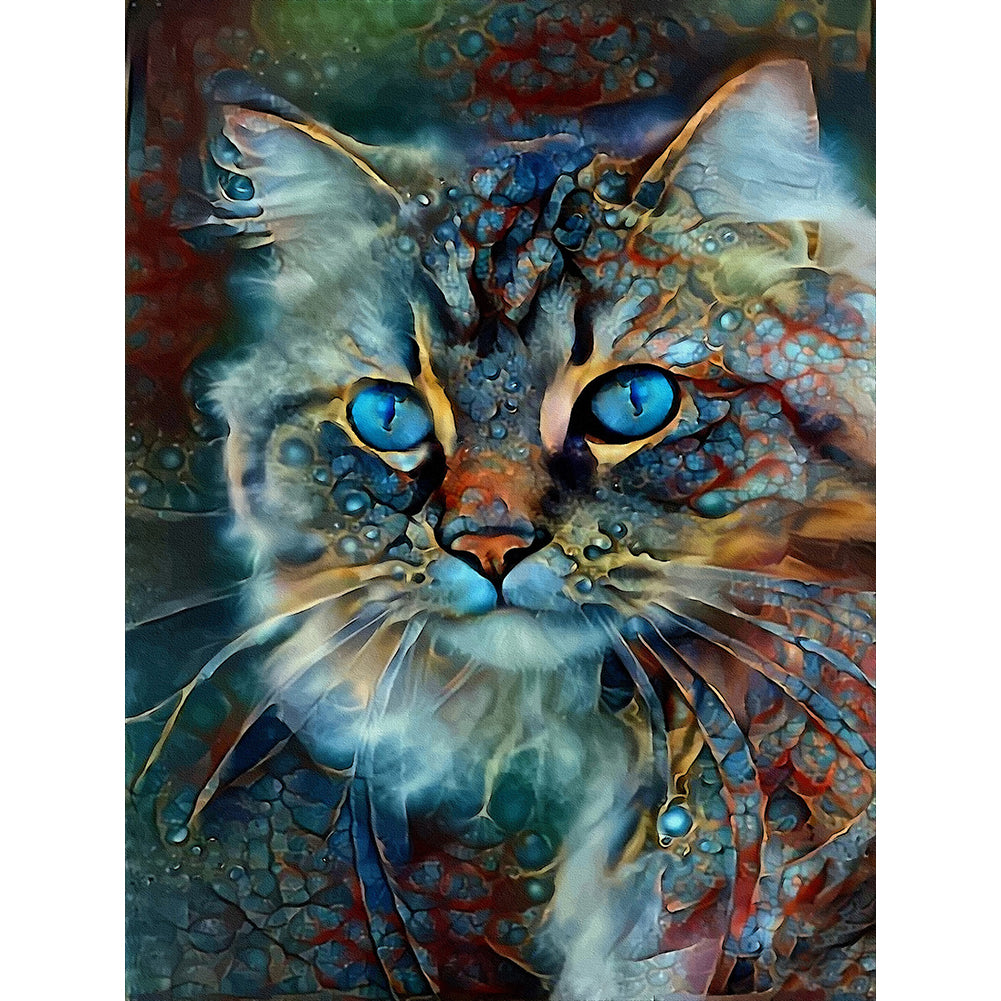 Blue Cat - Full Round Drill Diamond Painting 30*40CM