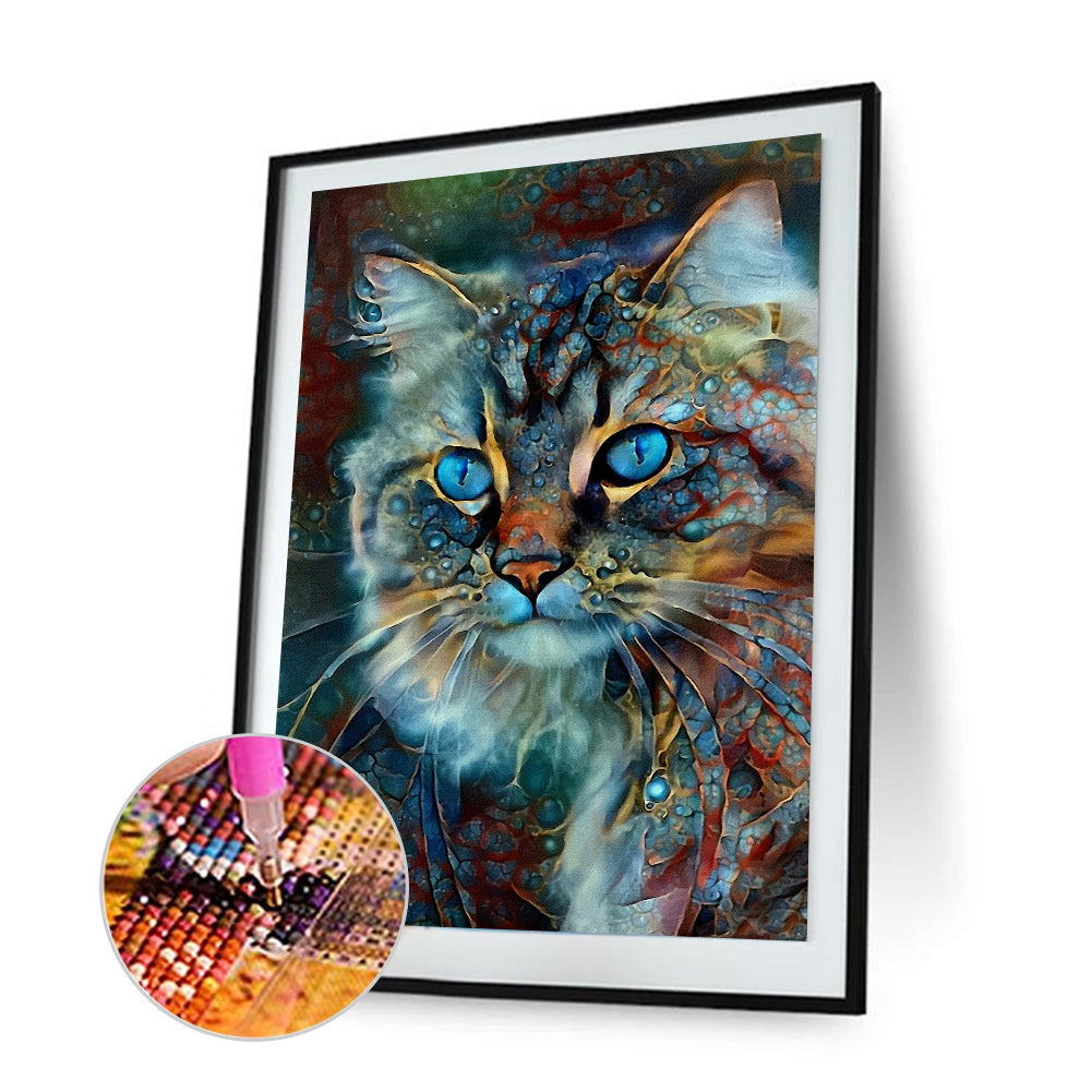 Blue Cat - Full Round Drill Diamond Painting 30*40CM