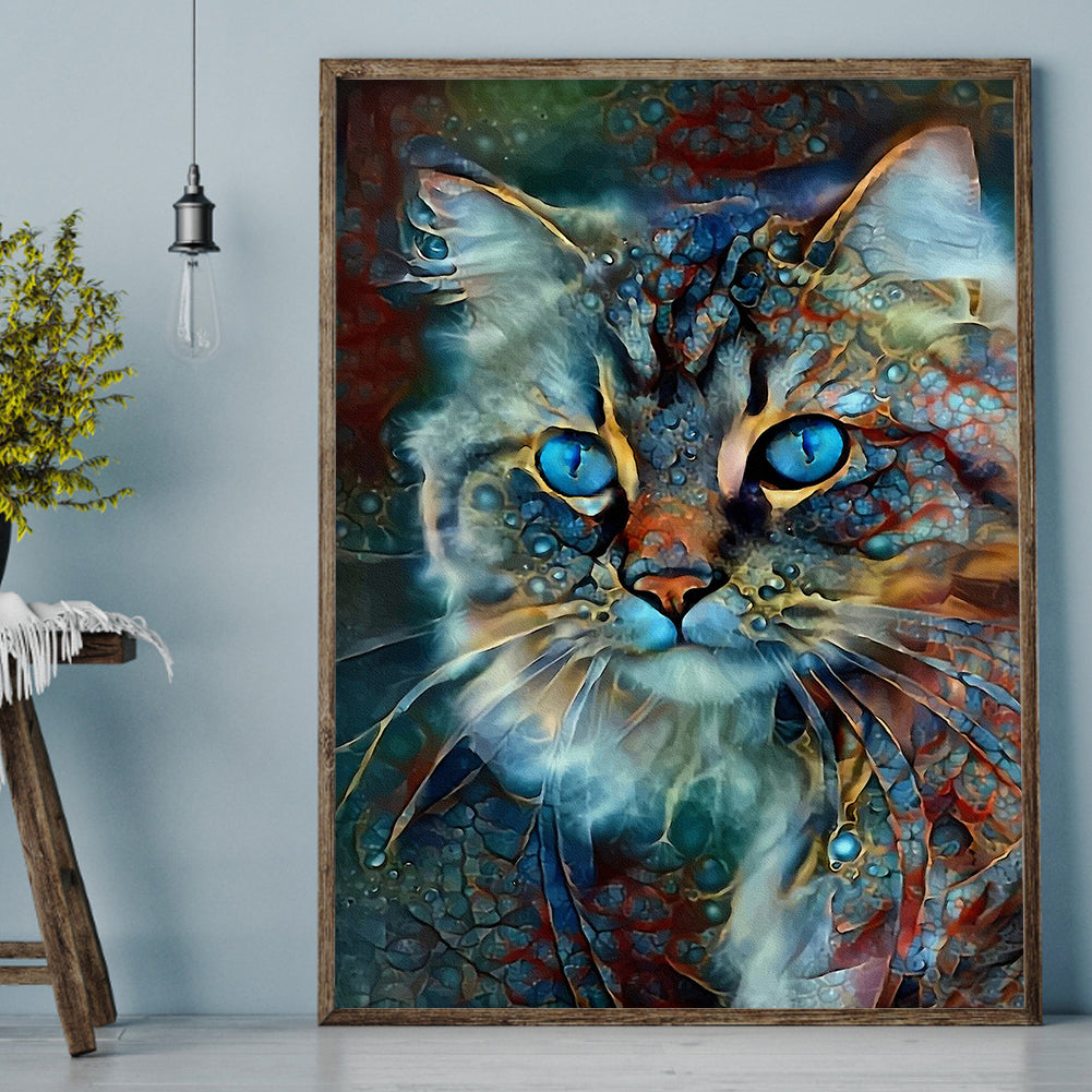 Blue Cat - Full Round Drill Diamond Painting 30*40CM