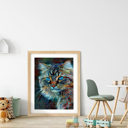 Blue Cat - Full Round Drill Diamond Painting 30*40CM