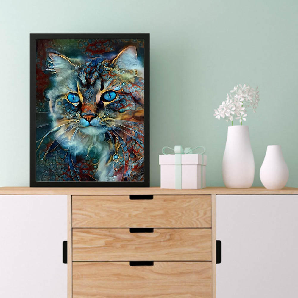 Blue Cat - Full Round Drill Diamond Painting 30*40CM