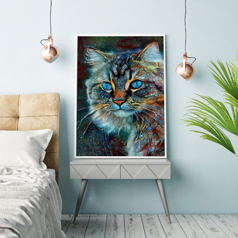 Blue Cat - Full Round Drill Diamond Painting 30*40CM