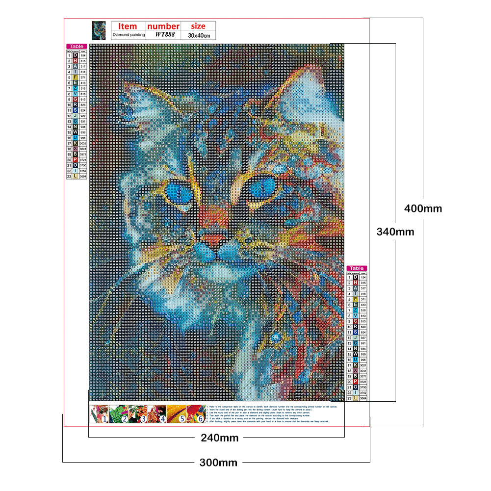 Blue Cat - Full Round Drill Diamond Painting 30*40CM