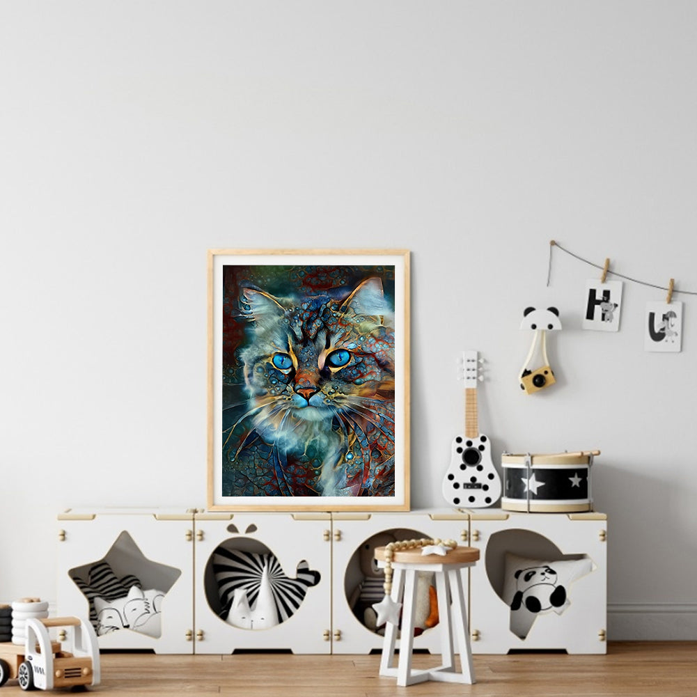 Blue Cat - Full Round Drill Diamond Painting 30*40CM