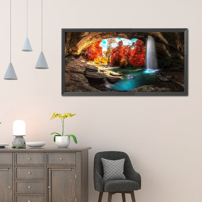 Cave Waterfall - Full Square Drill Diamond Painting 80*40CM