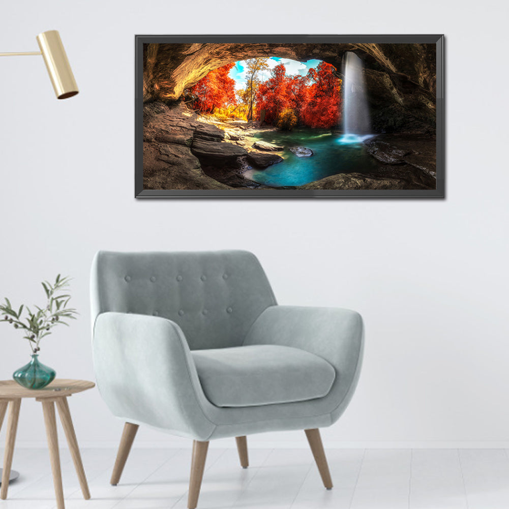 Cave Waterfall - Full Square Drill Diamond Painting 80*40CM