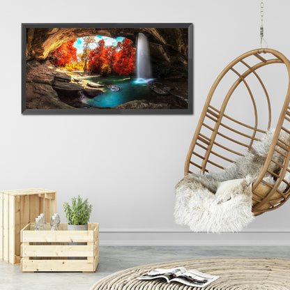 Cave Waterfall - Full Square Drill Diamond Painting 80*40CM