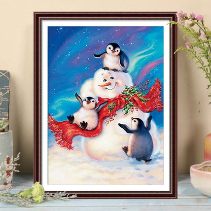 Snowman Penguin - Full Round Drill Diamond Painting 30*40CM