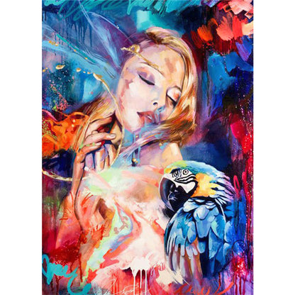 Woman Parrot - Full Round Drill Diamond Painting 30*40CM