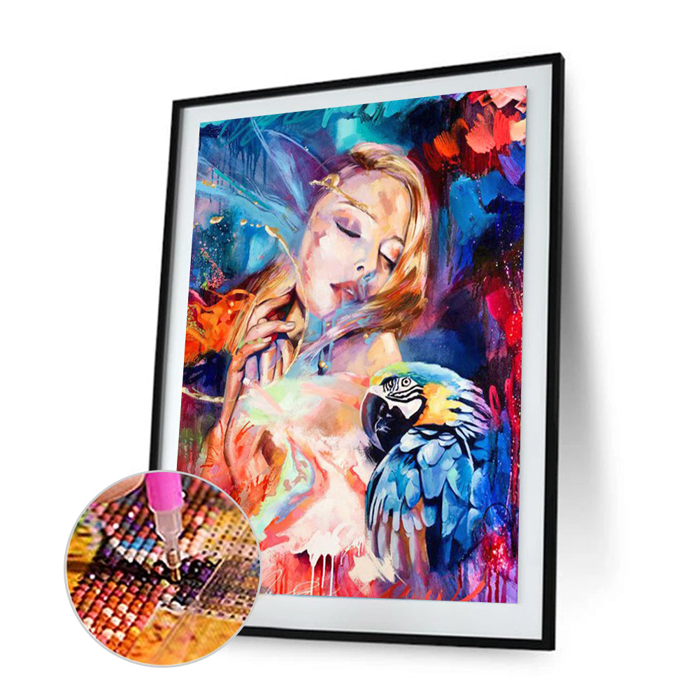Woman Parrot - Full Round Drill Diamond Painting 30*40CM