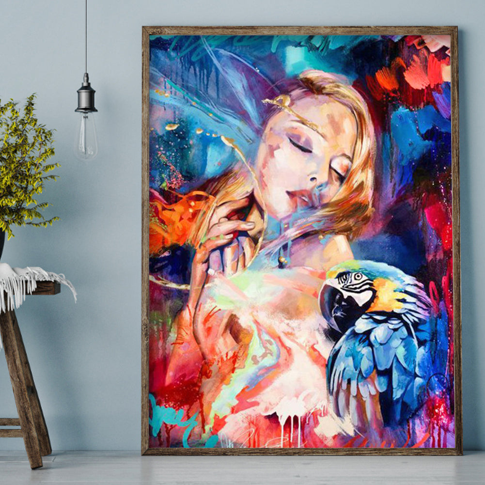 Woman Parrot - Full Round Drill Diamond Painting 30*40CM